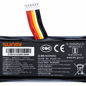 7.2V 2600mAh Li-ion replacement POS battery 2INR19/66 LKPA for Sunmi V2SE payment terminal